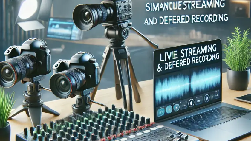 Captation Streaming Simultanée et Enregistrement Différé The image should include video cameras, aCaptation Streaming Simultanée et Enregistrement Différé - WRP Production