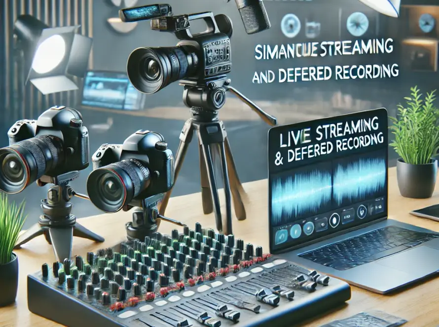 Captation Streaming Simultanée et Enregistrement Différé The image should include video cameras, aCaptation Streaming Simultanée et Enregistrement Différé - WRP Production